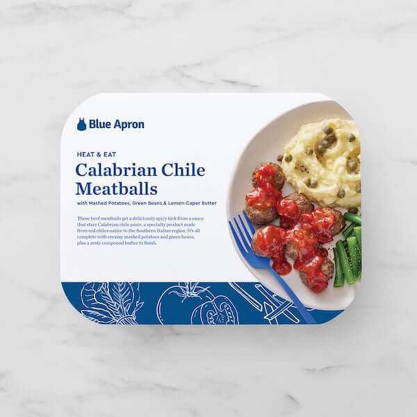 Calabrian chile meatballs with mashed potatoes, green beans & lemon-caper butter