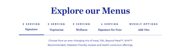 blue apron menu on the website